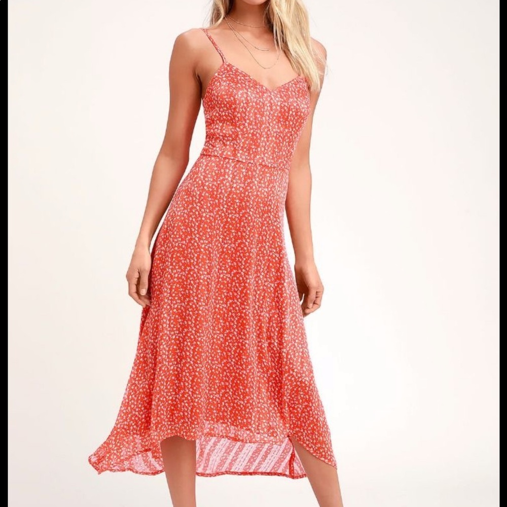 Dreams of Love orange floral print high low midi